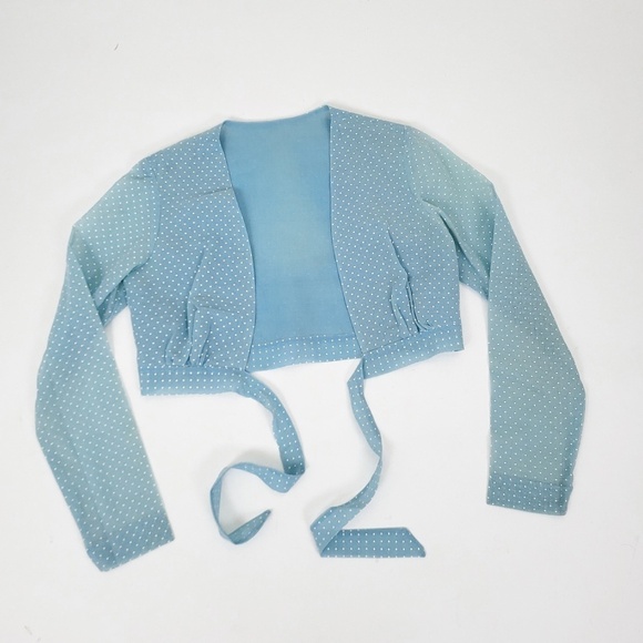 70's Baby Blue Maxi Dress Bolero Cardigan Halter High Neck Ruffles Floor Length - Picture 16 of 16